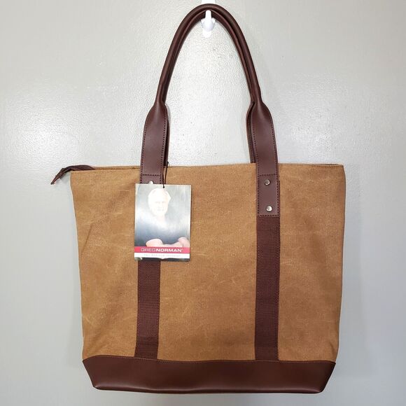 Greg Norman The Refined Traveler Tote Bag Shoulder Brown Canvas Large Travel New